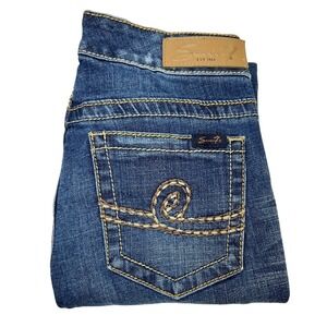 7 Seven Blue Jeans Cropped Womens Size 6 Stretch Thick Stitch Y2K Dark Wash